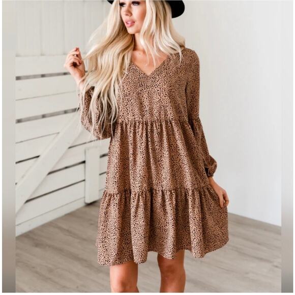 Tahari Women's Dress Babydoll Long Sleeve Brown Tiered Women’s Size Small New - Picture 1 of 9